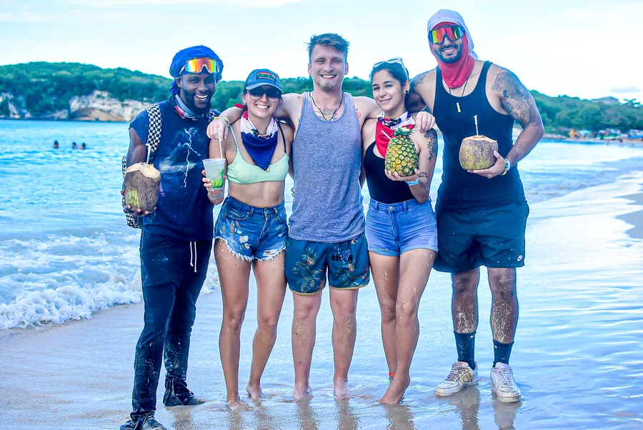 The team enjoying a beach day on a company retreat